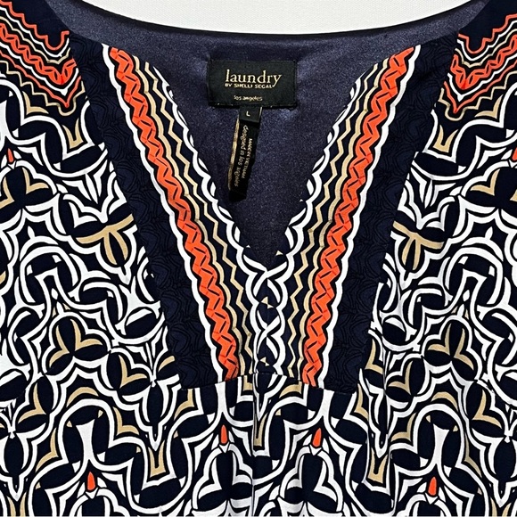 LAUNDRY by SHELLI SEGAL Aztec Shift Dress‎ Size L Mandarin Red Multi Liquid Knit - Picture 5 of 16